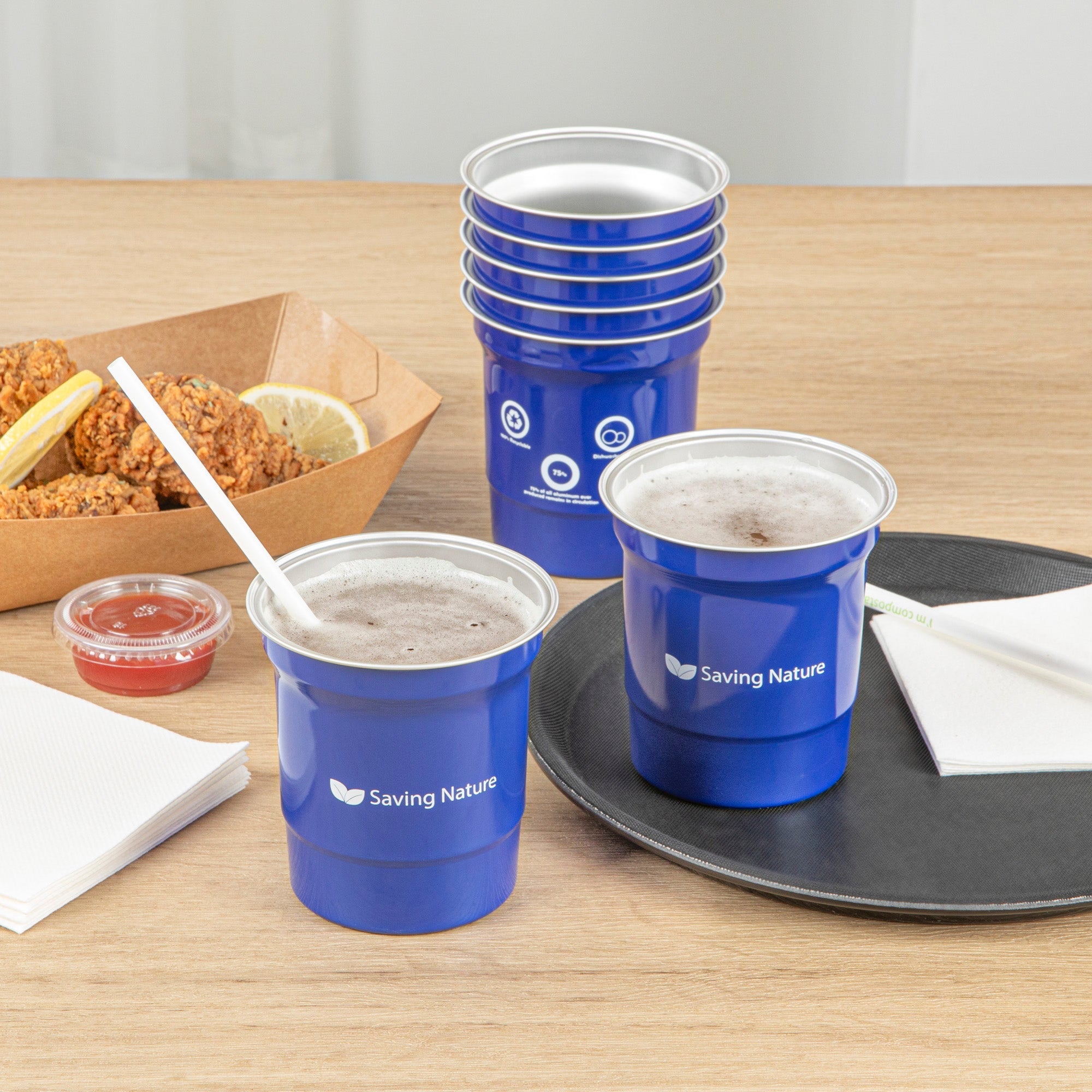 Saving Nature 16 oz Blue Aluminum Drinking Cup - 3 3/4" x 3 3/4" x 4" - 100 count box