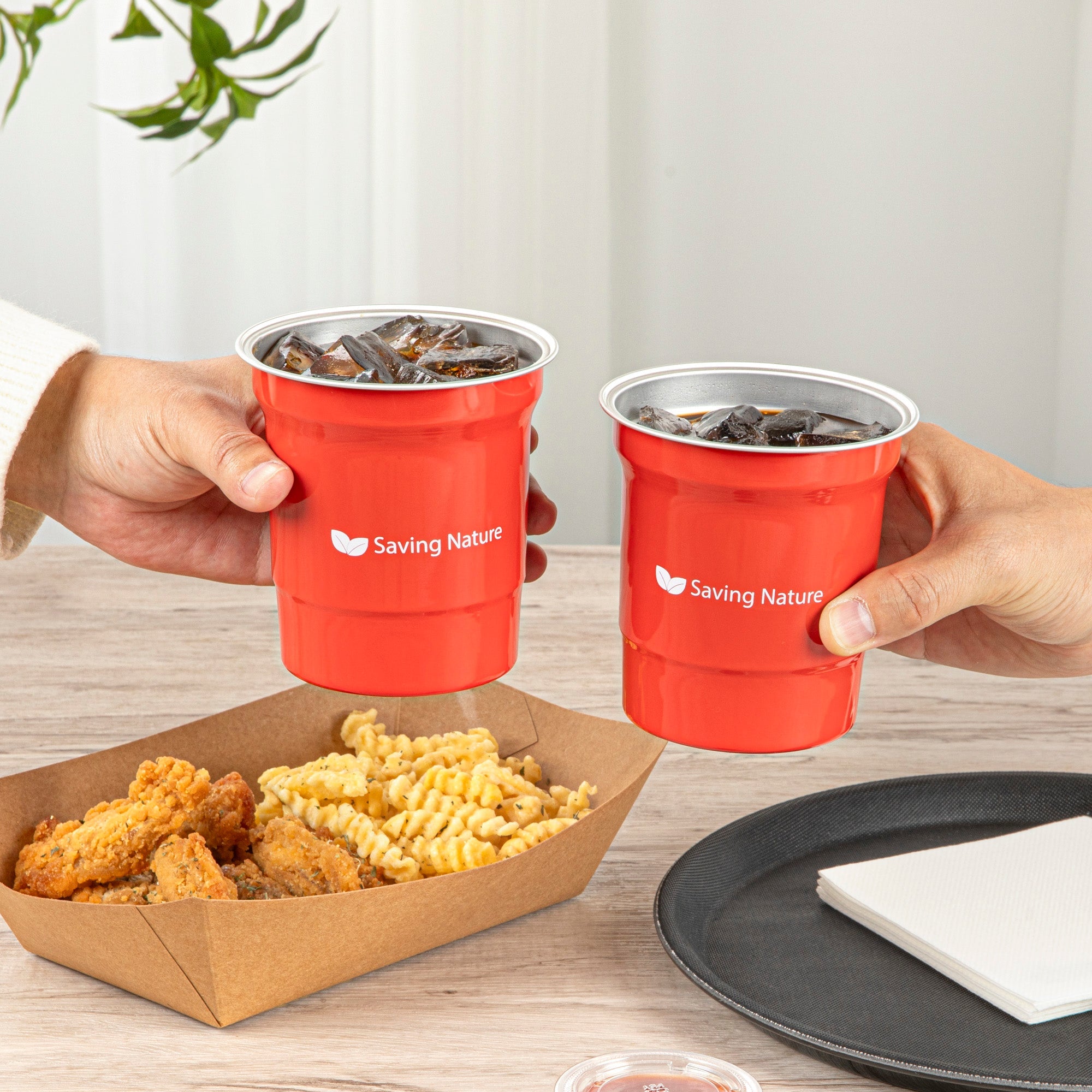 Saving Nature 16 oz Red Aluminum Drinking Cup - 3 3/4" x 3 3/4" x 4" - 10 count box
