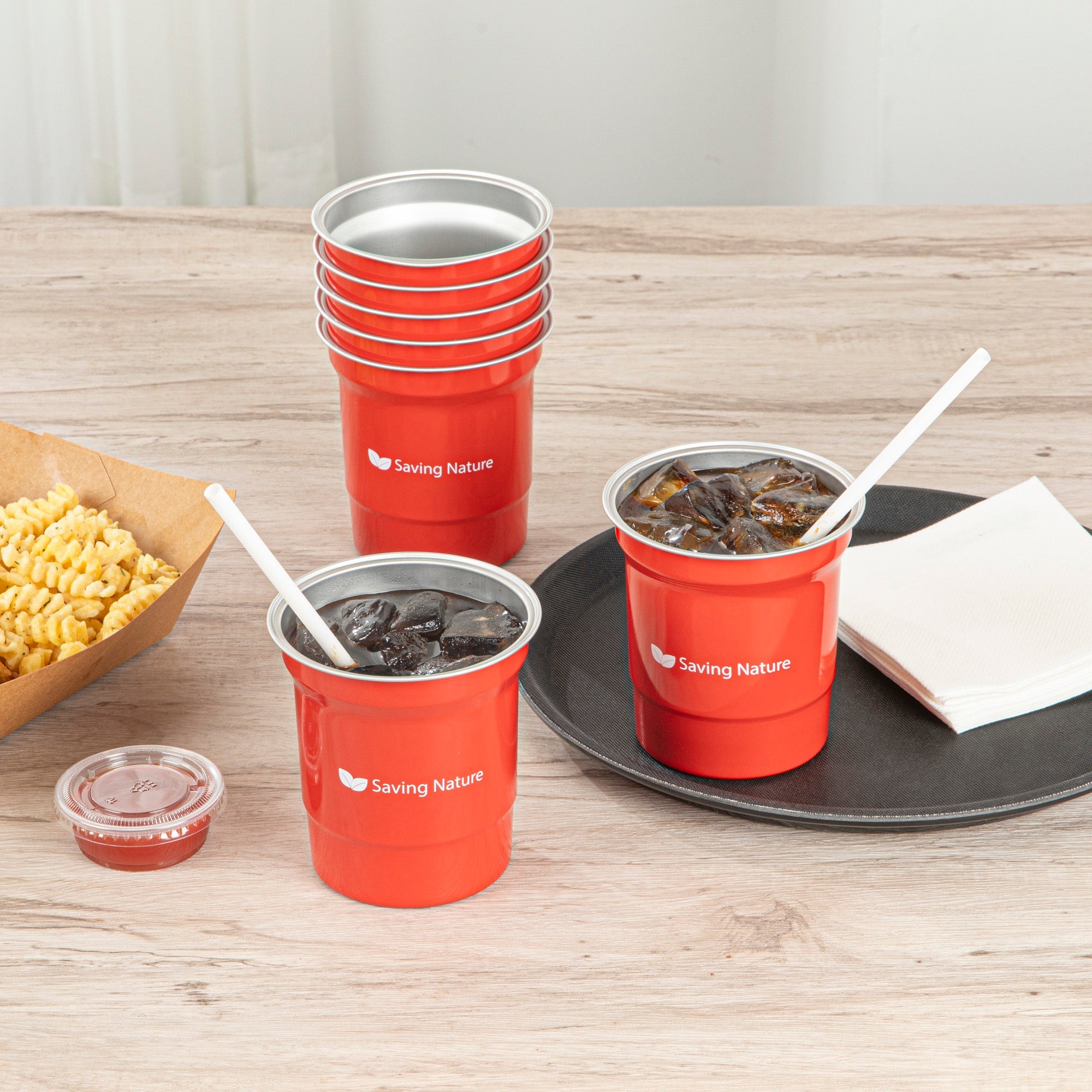 Saving Nature 16 oz Red Aluminum Drinking Cup - 3 3/4" x 3 3/4" x 4" - 100 count box