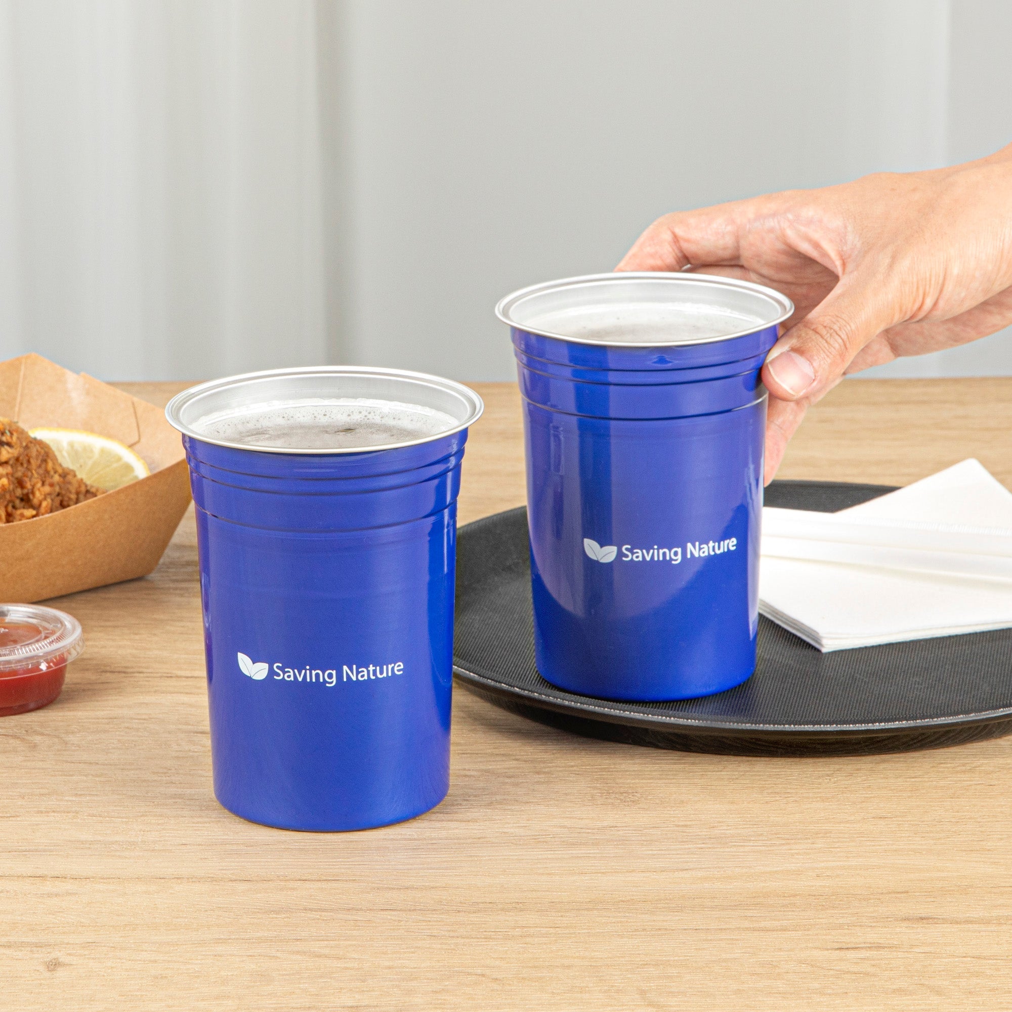 Saving Nature 20 oz Blue Aluminum Drinking Cup - 3 3/4" x 3 3/4" x 5" - 10 count box