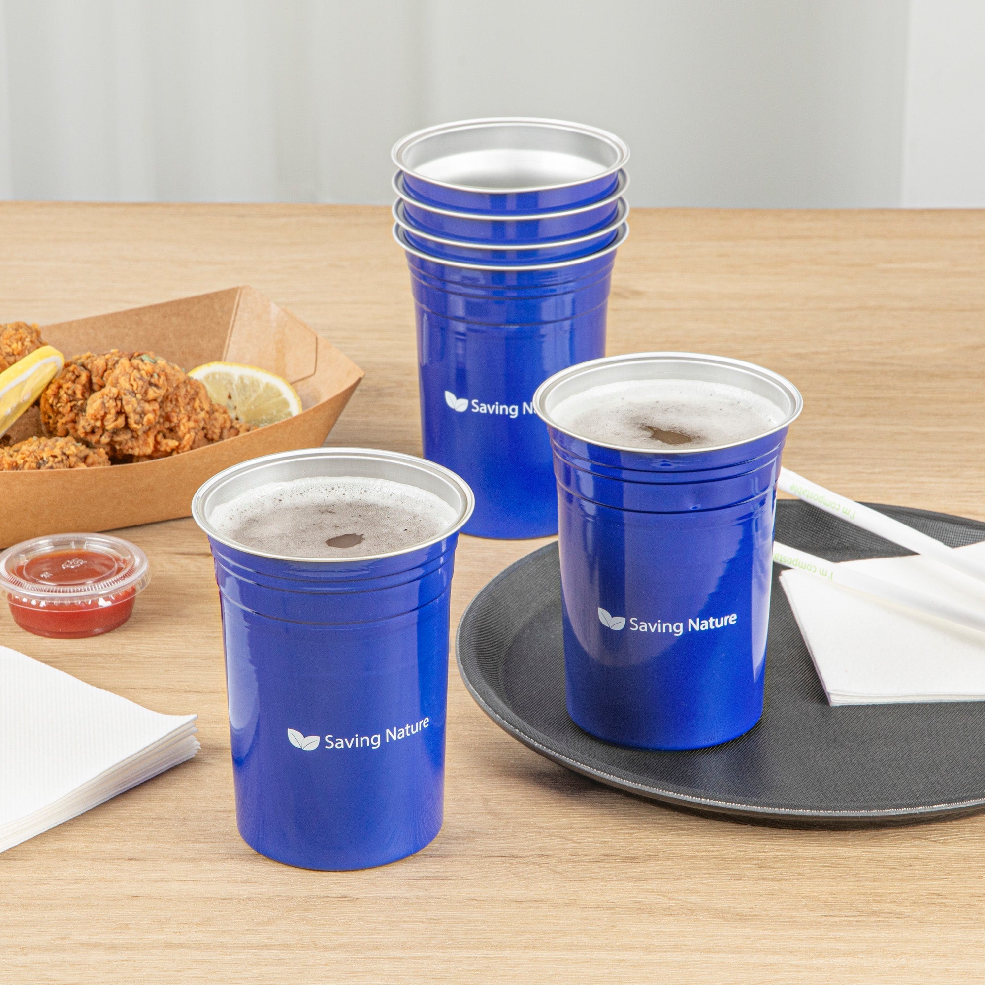 Saving Nature 20 oz Blue Aluminum Drinking Cup - 3 3/4" x 3 3/4" x 5" - 100 count box