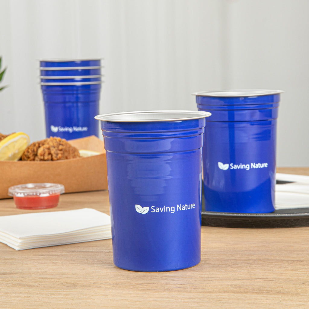 Saving Nature 20 oz Blue Aluminum Drinking Cup - 3 3/4" x 3 3/4" x 5" - 100 count box