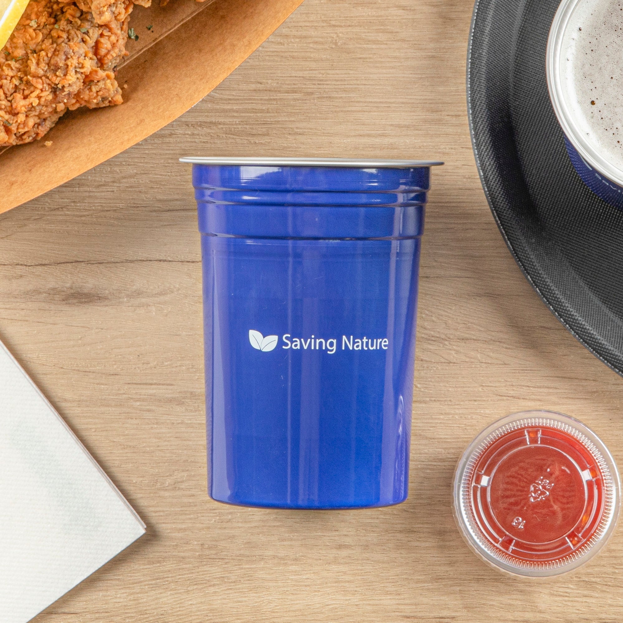 Saving Nature 20 oz Blue Aluminum Drinking Cup - 3 3/4" x 3 3/4" x 5" - 100 count box