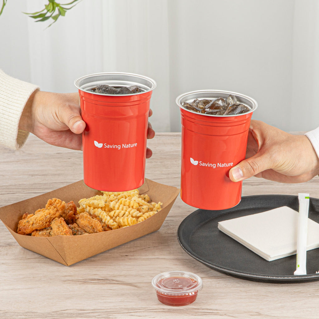 Saving Nature 20 oz Red Aluminum Drinking Cup - 3 3/4" x 3 3/4" x 5" - 10 count box
