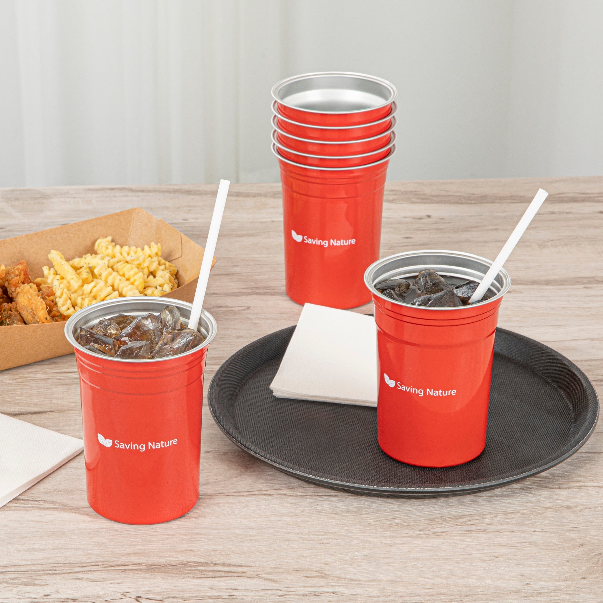 Saving Nature 20 oz Red Aluminum Drinking Cup - 3 3/4" x 3 3/4" x 5" - 100 count box