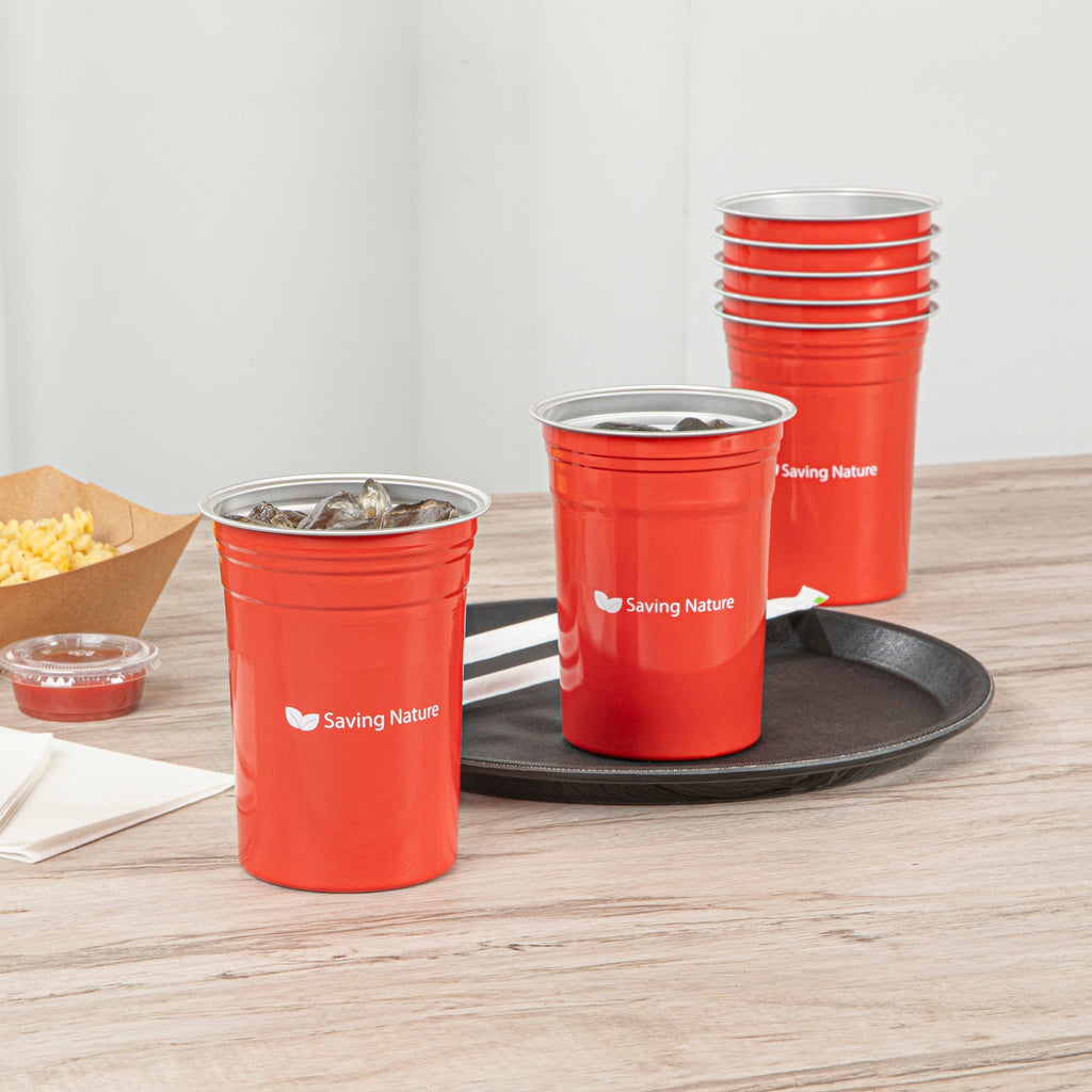 Saving Nature 20 oz Red Aluminum Drinking Cup - 3 3/4" x 3 3/4" x 5" - 100 count box