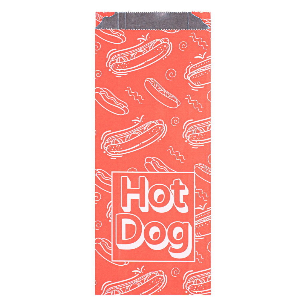Bag Tek Red Paper Printed Hot Dog Foil Bag - Pint Size - 4 1/2" x 2" x 11 1/2" - 100 count box