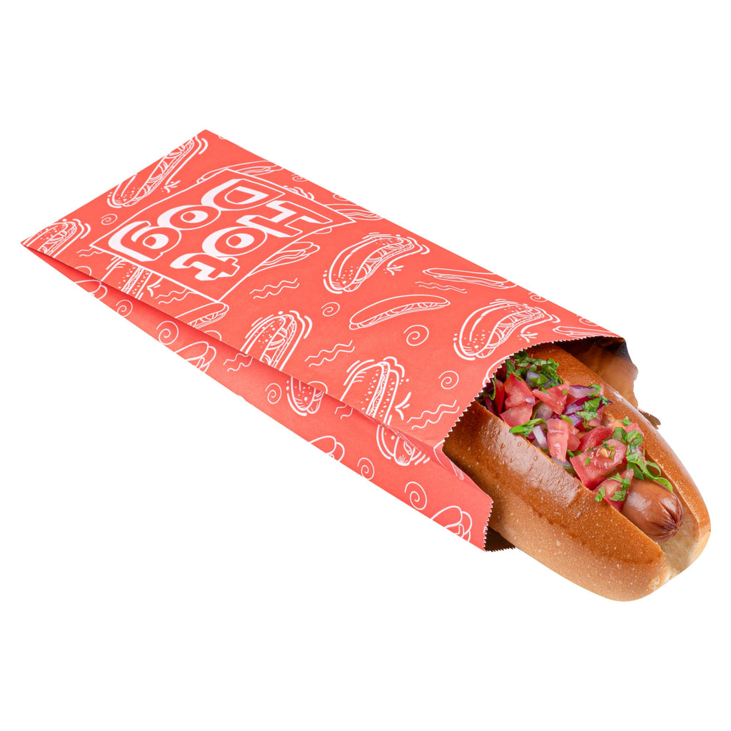 Bag Tek Red Paper Printed Hot Dog Foil Bag - Pint Size - 4 1/2" x 2" x 11 1/2" - 100 count box