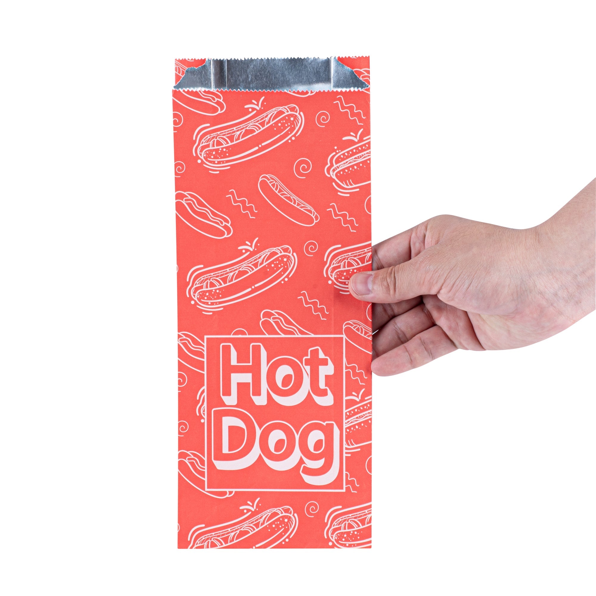 Bag Tek Red Paper Printed Hot Dog Foil Bag - Pint Size - 4 1/2" x 2" x 11 1/2" - 100 count box