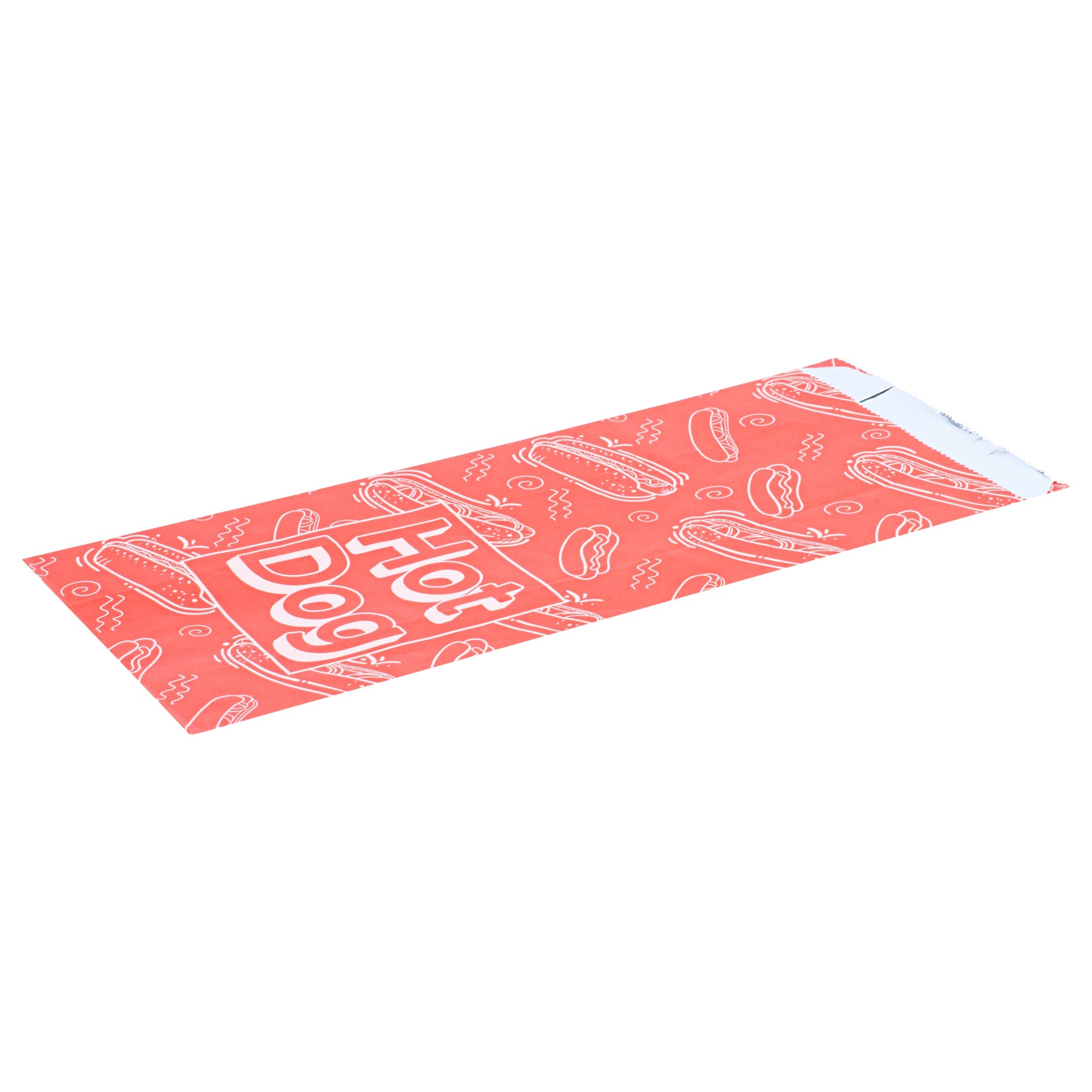 Bag Tek Red Paper Printed Hot Dog Foil Bag - Qt. Size - 5 1/2" x 3 1/4" x 12" - 100 count box
