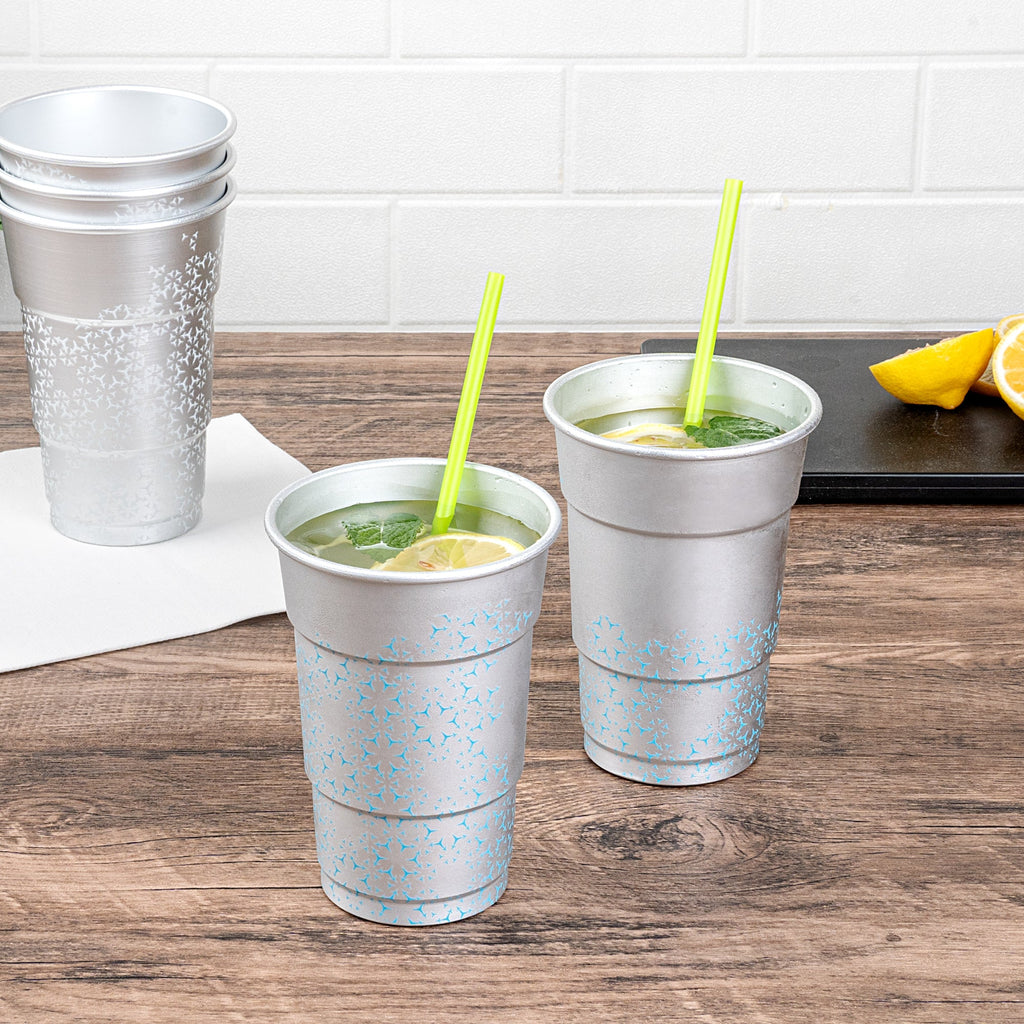 Saving Nature 16 oz Aluminum Color Changing Drinking Cup - 3 1/2'' x 3 1/2'' x 5'' - 4 count box