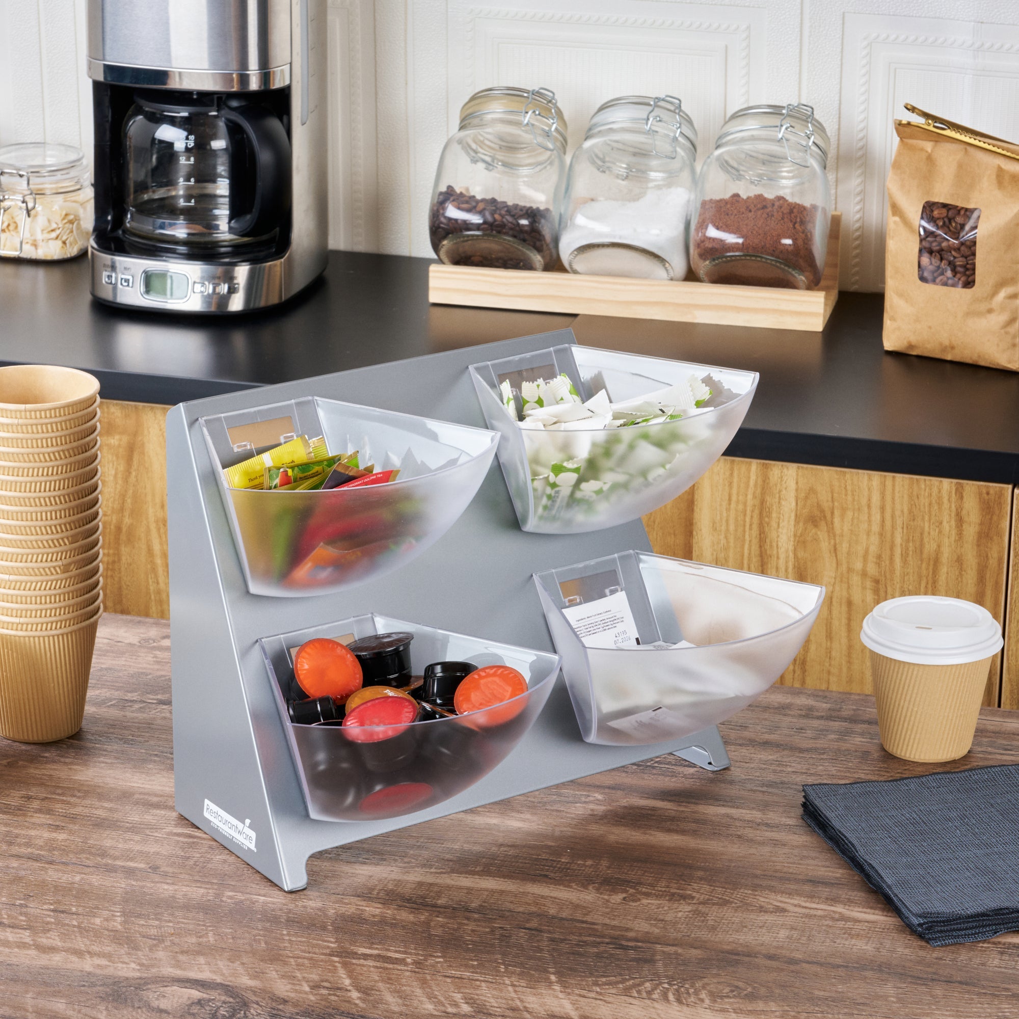 Met Lux Steel Condiment Holder - 4 Clear Bins - 15 1/2" x 10" x 10 1/2" - 1 count box
