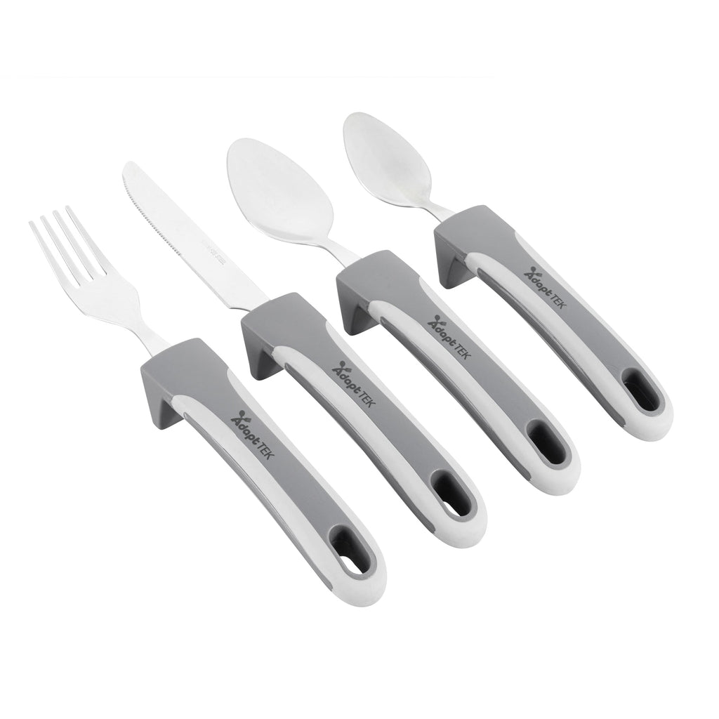 Adapt Tek Gray Stainless Steel 4-Piece Adaptive Utensil Set - Lightweight, Non-Slip - 1 count box