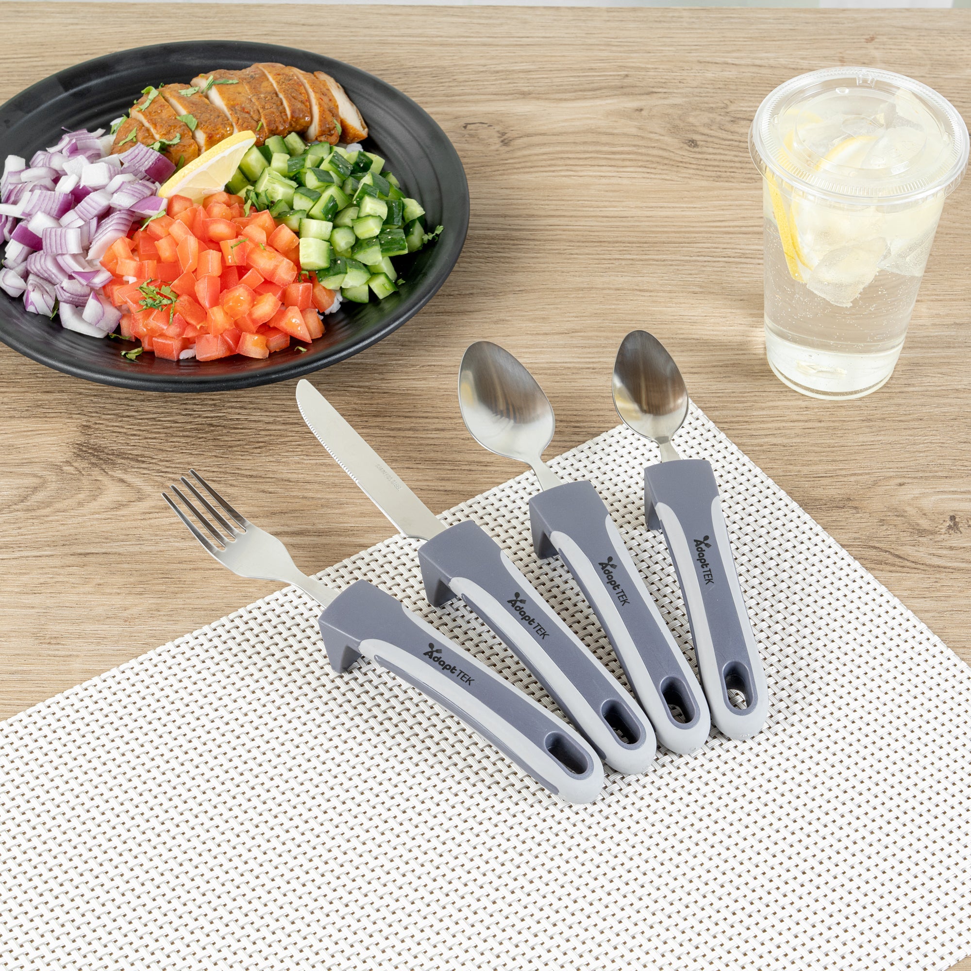 Adapt Tek Gray Stainless Steel 4-Piece Adaptive Utensil Set - Lightweight, Non-Slip - 1 count box