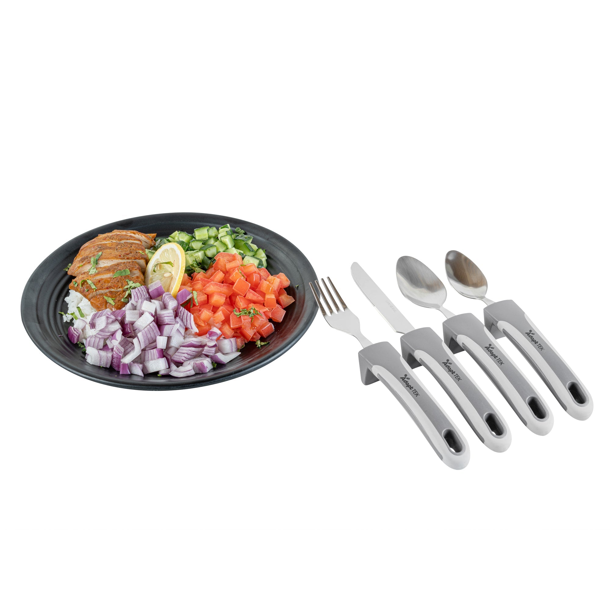 Adapt Tek Gray Stainless Steel 4-Piece Adaptive Utensil Set - Lightweight, Non-Slip - 1 count box