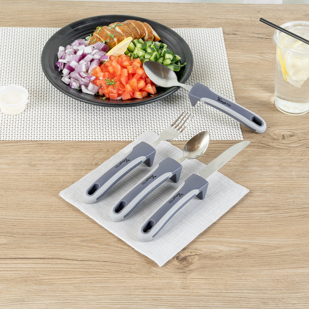 Adapt Tek Gray Stainless Steel 4-Piece Adaptive Utensil Set - Lightweight, Non-Slip - 1 count box