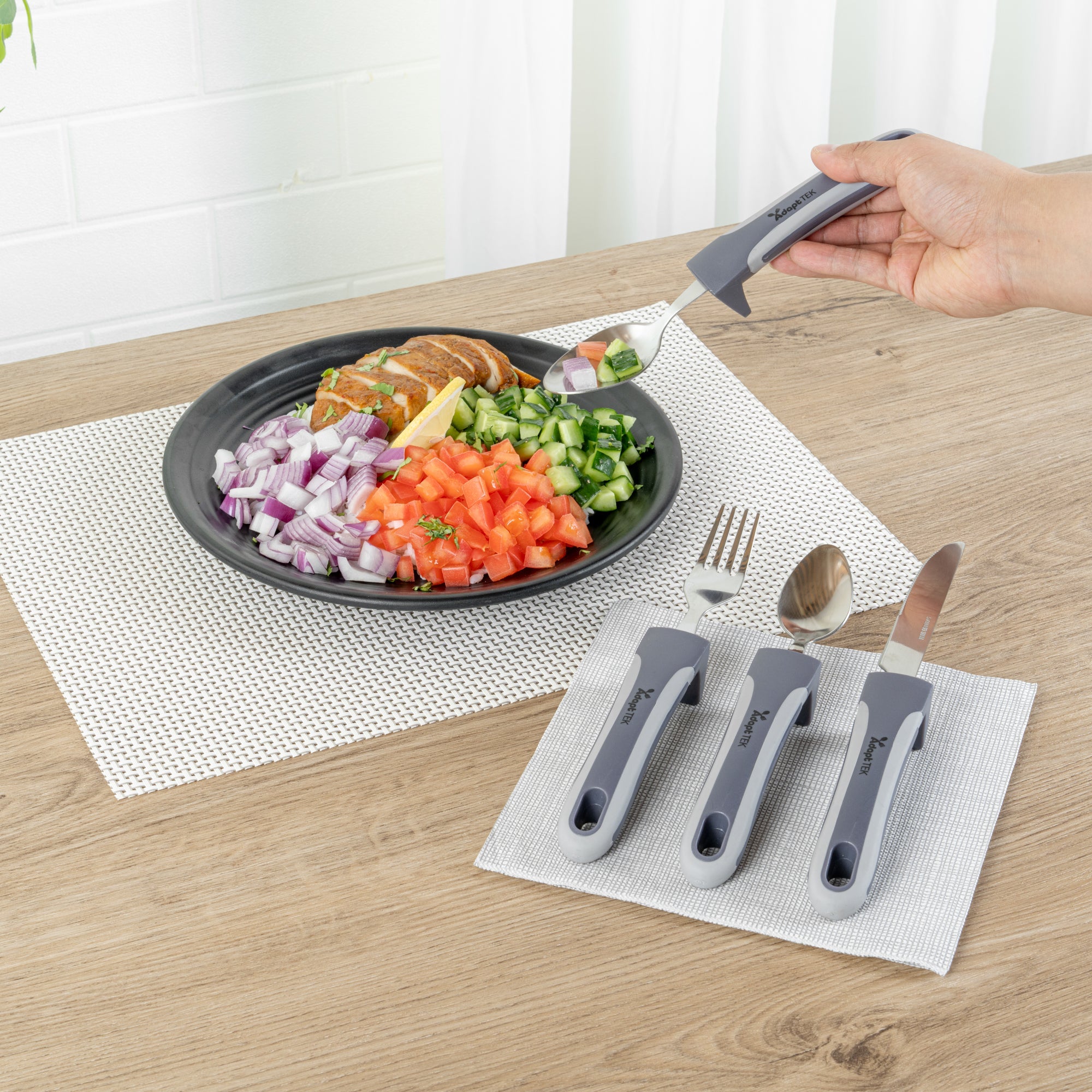 Adapt Tek Gray Stainless Steel 4-Piece Adaptive Utensil Set - Lightweight, Non-Slip - 1 count box