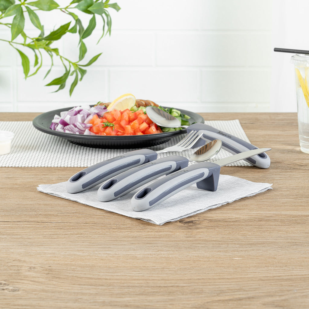 Adapt Tek Gray Stainless Steel 4-Piece Adaptive Utensil Set - Lightweight, Non-Slip - 1 count box