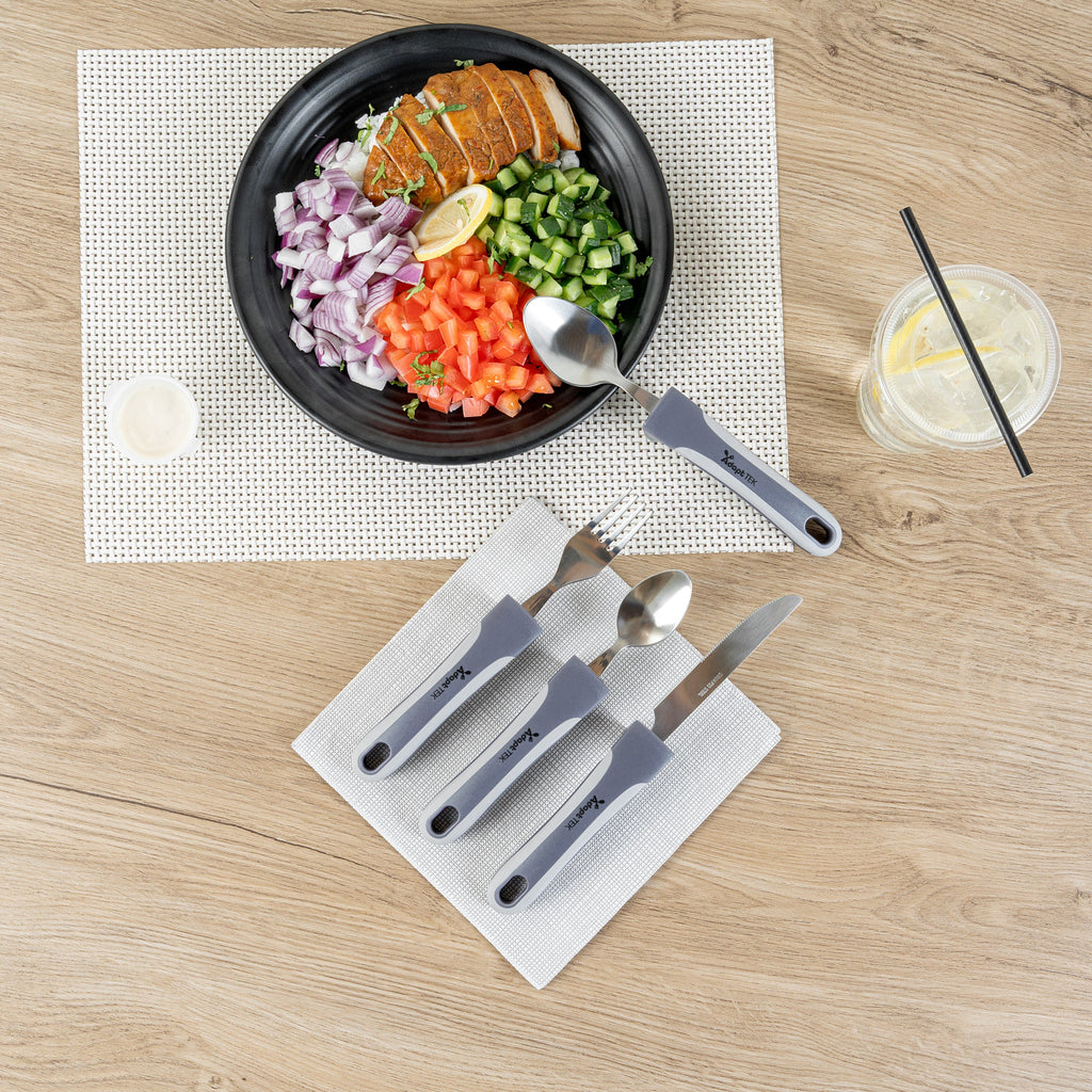Adapt Tek Gray Stainless Steel 4-Piece Adaptive Utensil Set - Lightweight, Non-Slip - 1 count box