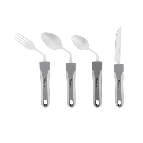 Adapt Tek Gray Stainless Steel 4-Piece Adaptive Offset Utensil Set - Right Hand, Lightweight, Non-Slip - 1 count box