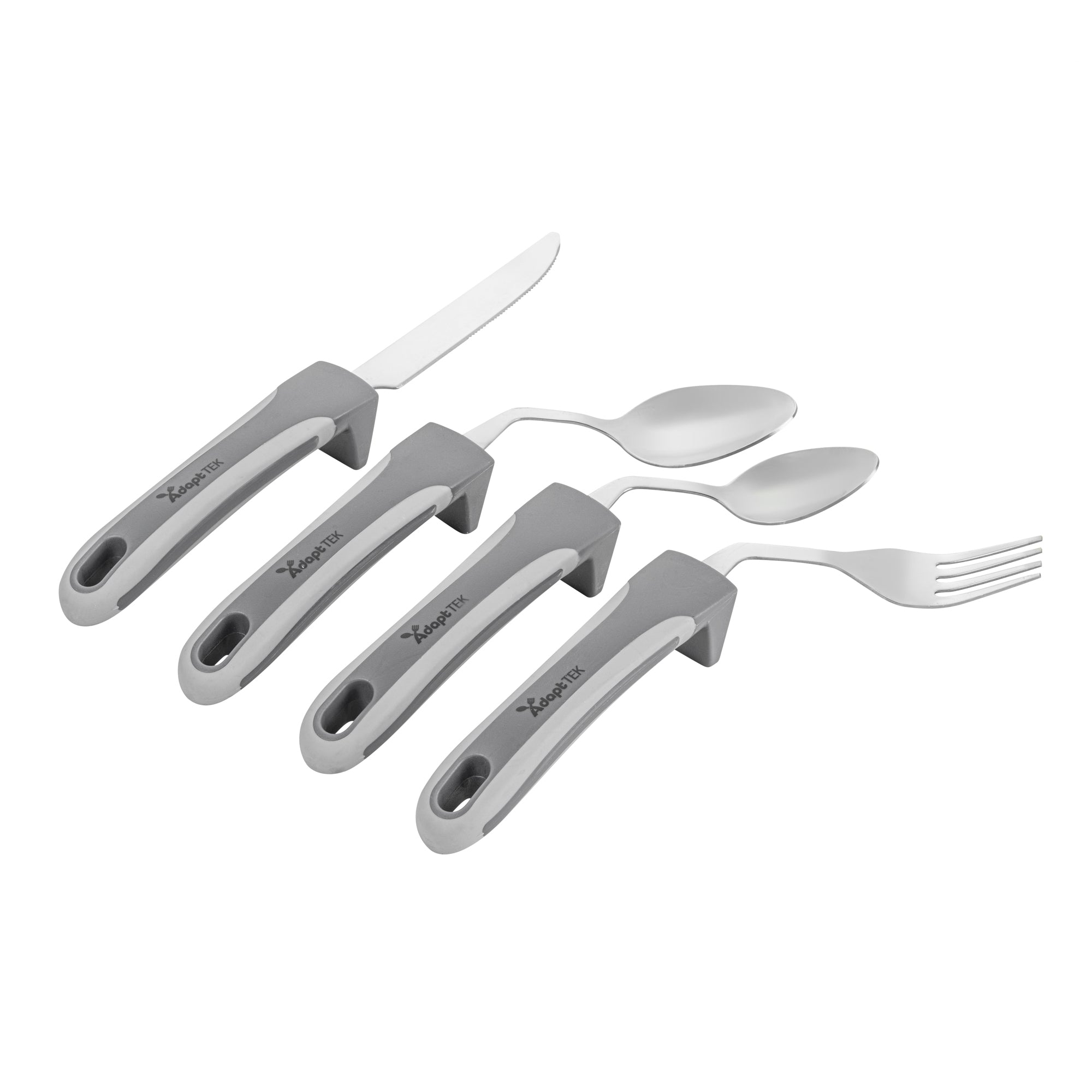 Adapt Tek Gray Stainless Steel 4-Piece Adaptive Offset Utensil Set - Left Hand, Lightweight, Non-Slip - 1 count box