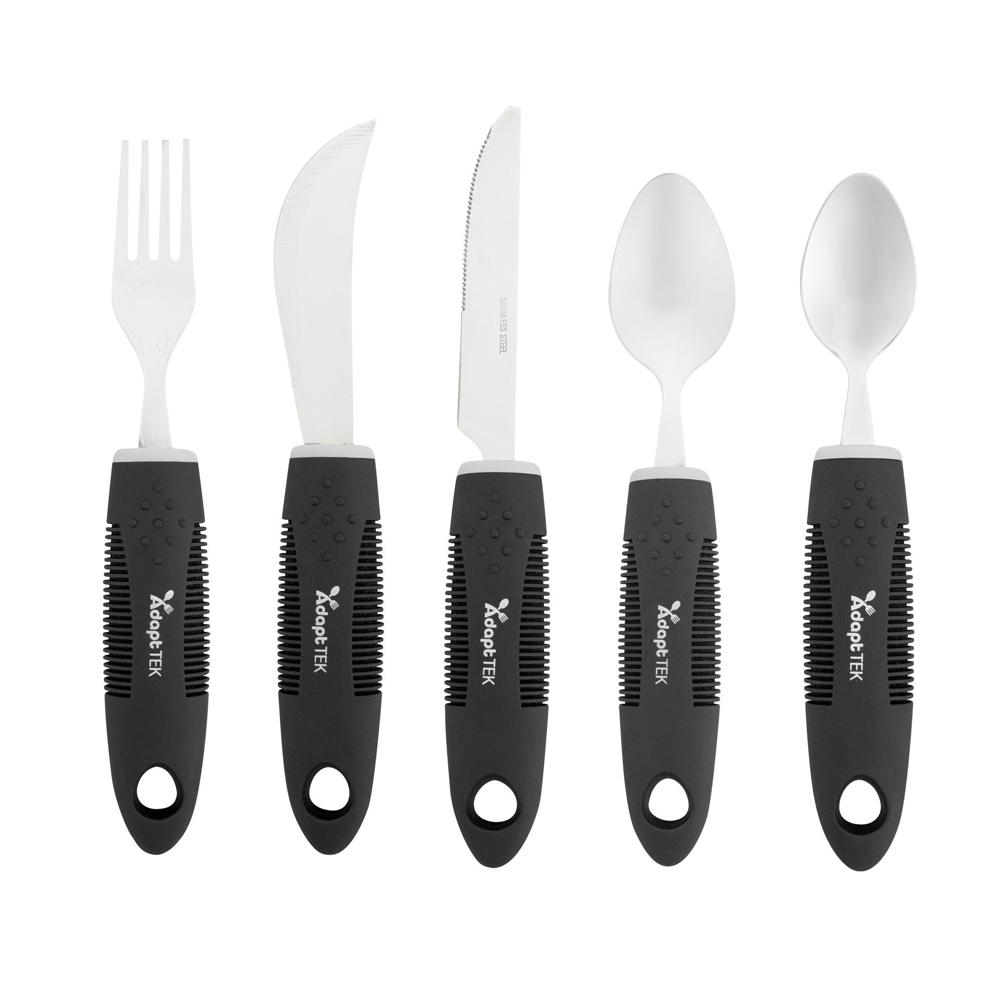 Adapt Tek Black Stainless Steel 5-Piece Adaptive Utensil Set - Lightweight, Non-Slip - 1 count box