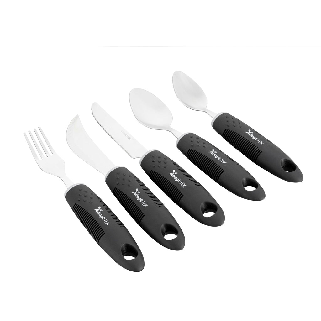 Adapt Tek Black Stainless Steel 5-Piece Adaptive Utensil Set - Lightweight, Non-Slip - 1 count box