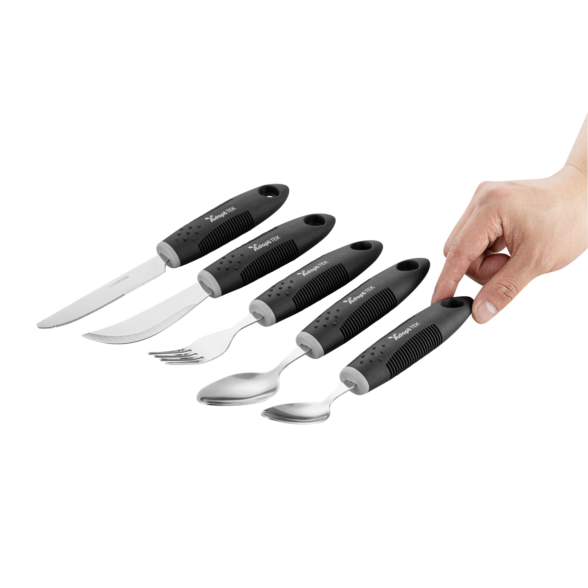 Adapt Tek Black Stainless Steel 5-Piece Adaptive Utensil Set - Lightweight, Non-Slip - 1 count box