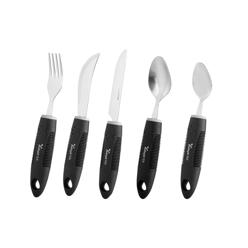 Adapt Tek Black Stainless Steel 5-Piece Adaptive Utensil Set - Lightweight, Non-Slip - 1 count box
