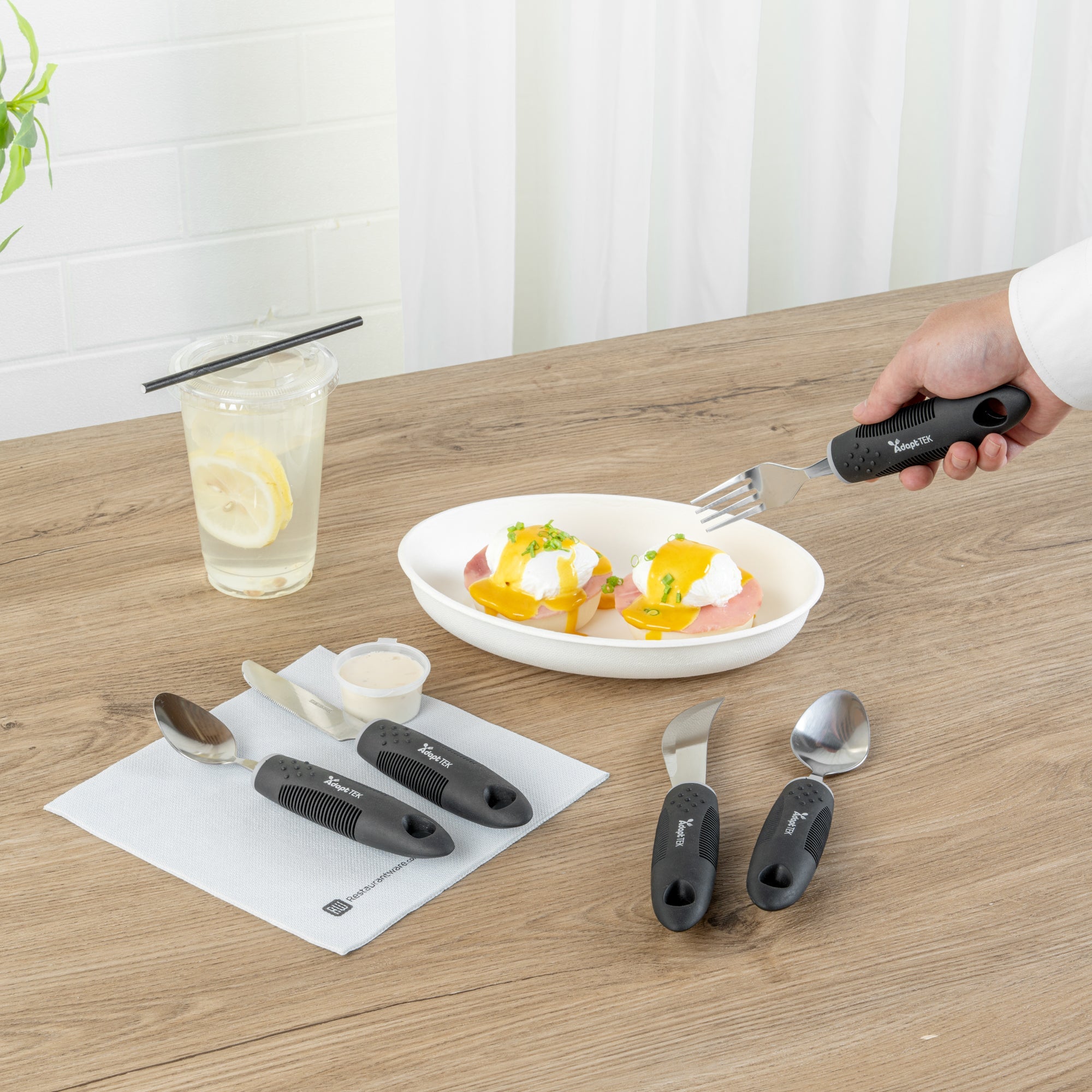 Adapt Tek Black Stainless Steel 5-Piece Adaptive Utensil Set - Lightweight, Non-Slip - 1 count box