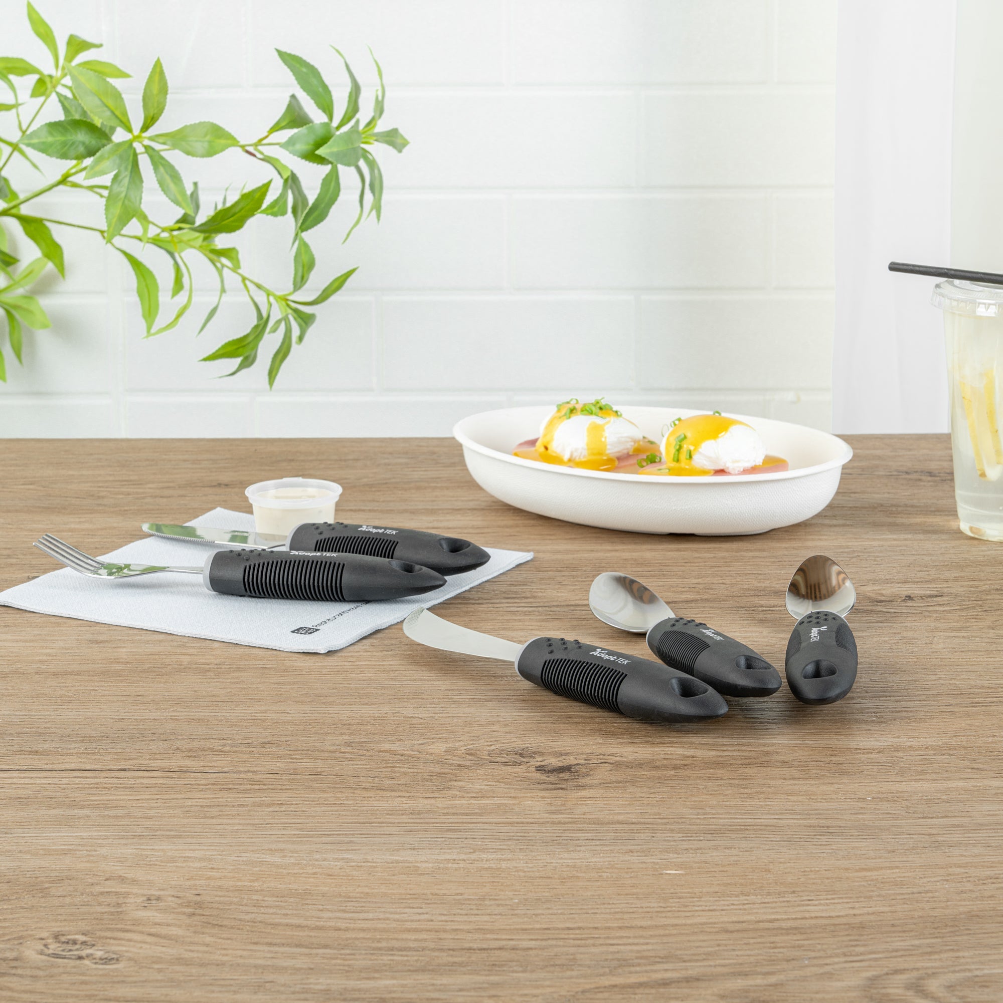 Adapt Tek Black Stainless Steel 5-Piece Adaptive Utensil Set - Lightweight, Non-Slip - 1 count box