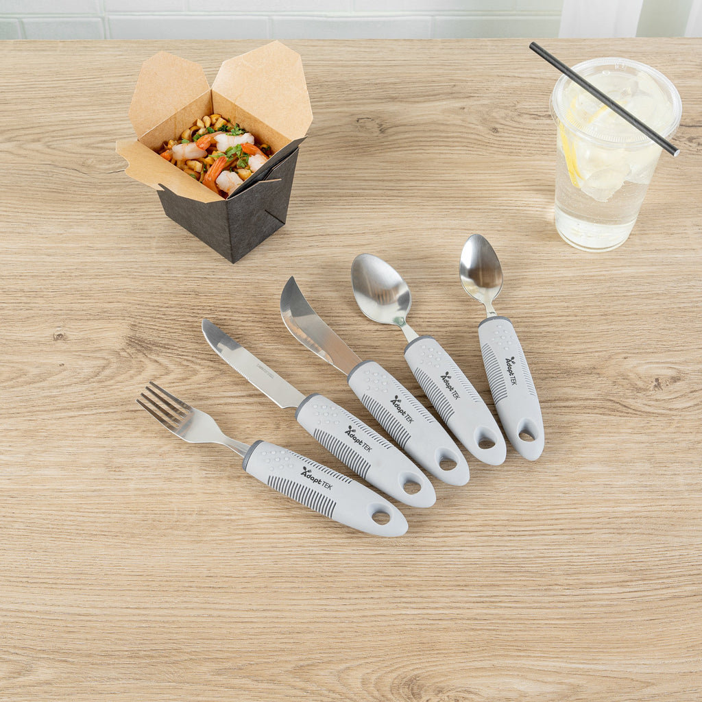 Adapt Tek Gray Stainless Steel 5-Piece Adaptive Utensil Set - Lightweight, Non-Slip - 1 count box