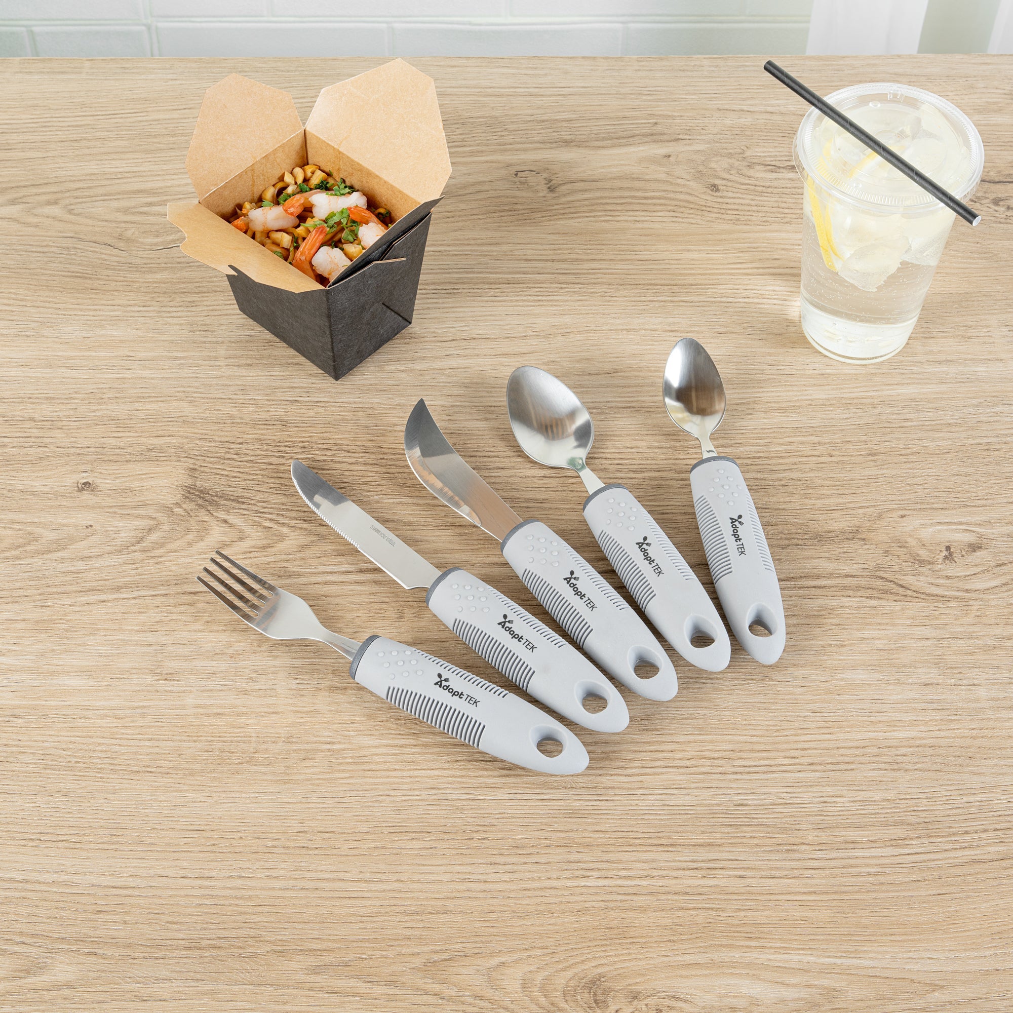 Adapt Tek Gray Stainless Steel 5-Piece Adaptive Utensil Set - Lightweight, Non-Slip - 1 count box