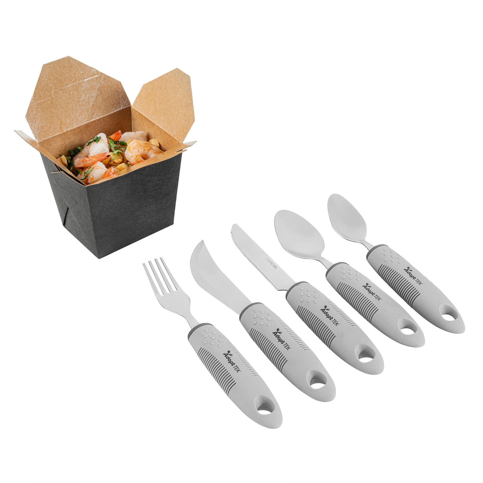Adapt Tek Gray Stainless Steel 5-Piece Adaptive Utensil Set - Lightweight, Non-Slip - 1 count box