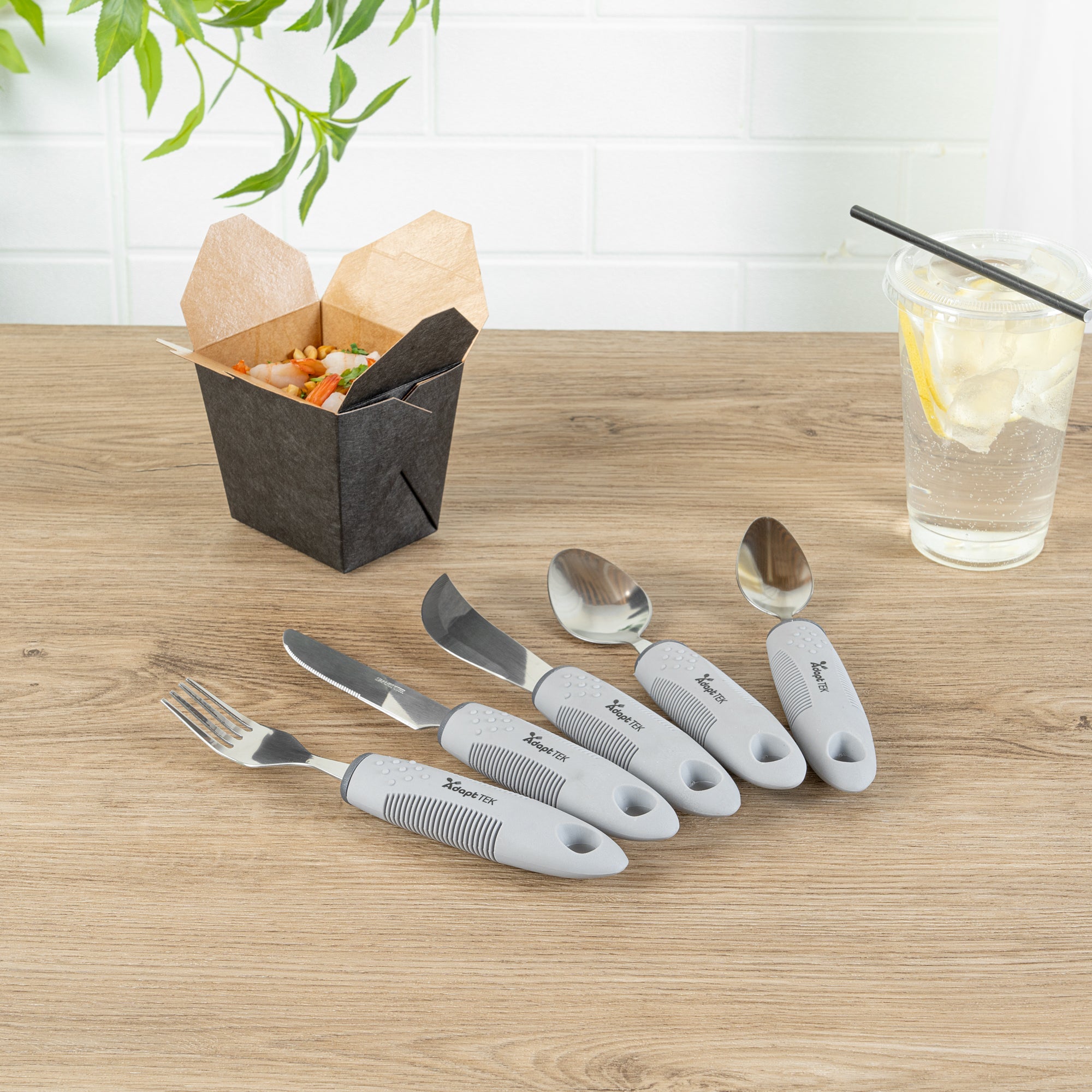 Adapt Tek Gray Stainless Steel 5-Piece Adaptive Utensil Set - Lightweight, Non-Slip - 1 count box