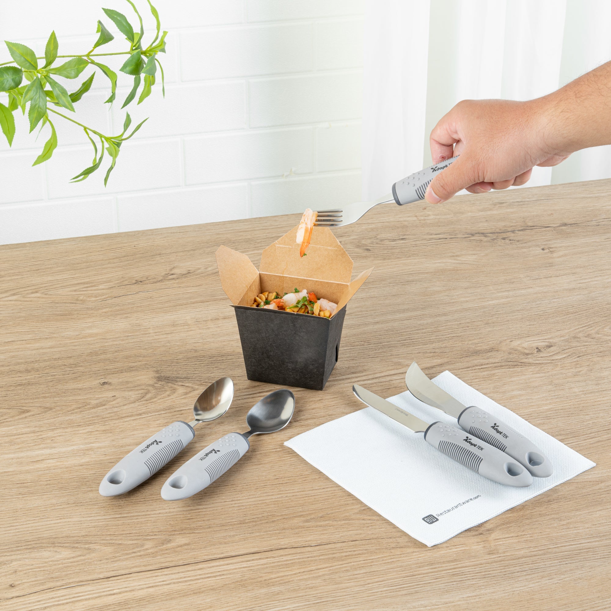Adapt Tek Gray Stainless Steel 5-Piece Adaptive Utensil Set - Lightweight, Non-Slip - 1 count box