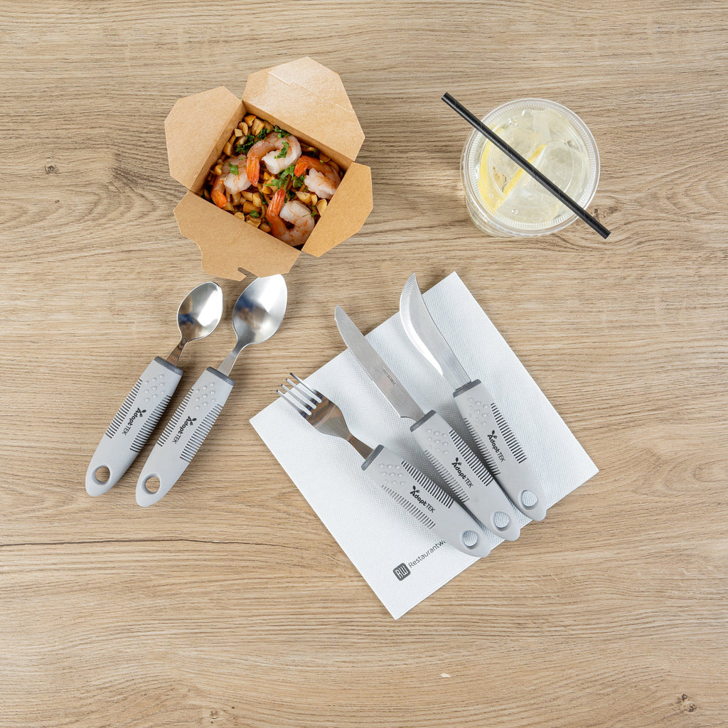 Adapt Tek Gray Stainless Steel 5-Piece Adaptive Utensil Set - Lightweight, Non-Slip - 1 count box