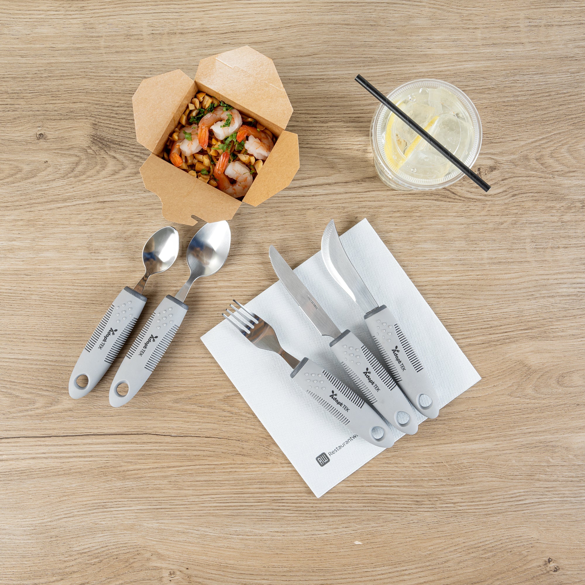 Adapt Tek Gray Stainless Steel 5-Piece Adaptive Utensil Set - Lightweight, Non-Slip - 1 count box