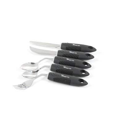 Adapt Tek Black Stainless Steel 5-Piece Adaptive Offset Utensil Set - Right Hand, Lightweight, Non-Slip - 1 count box