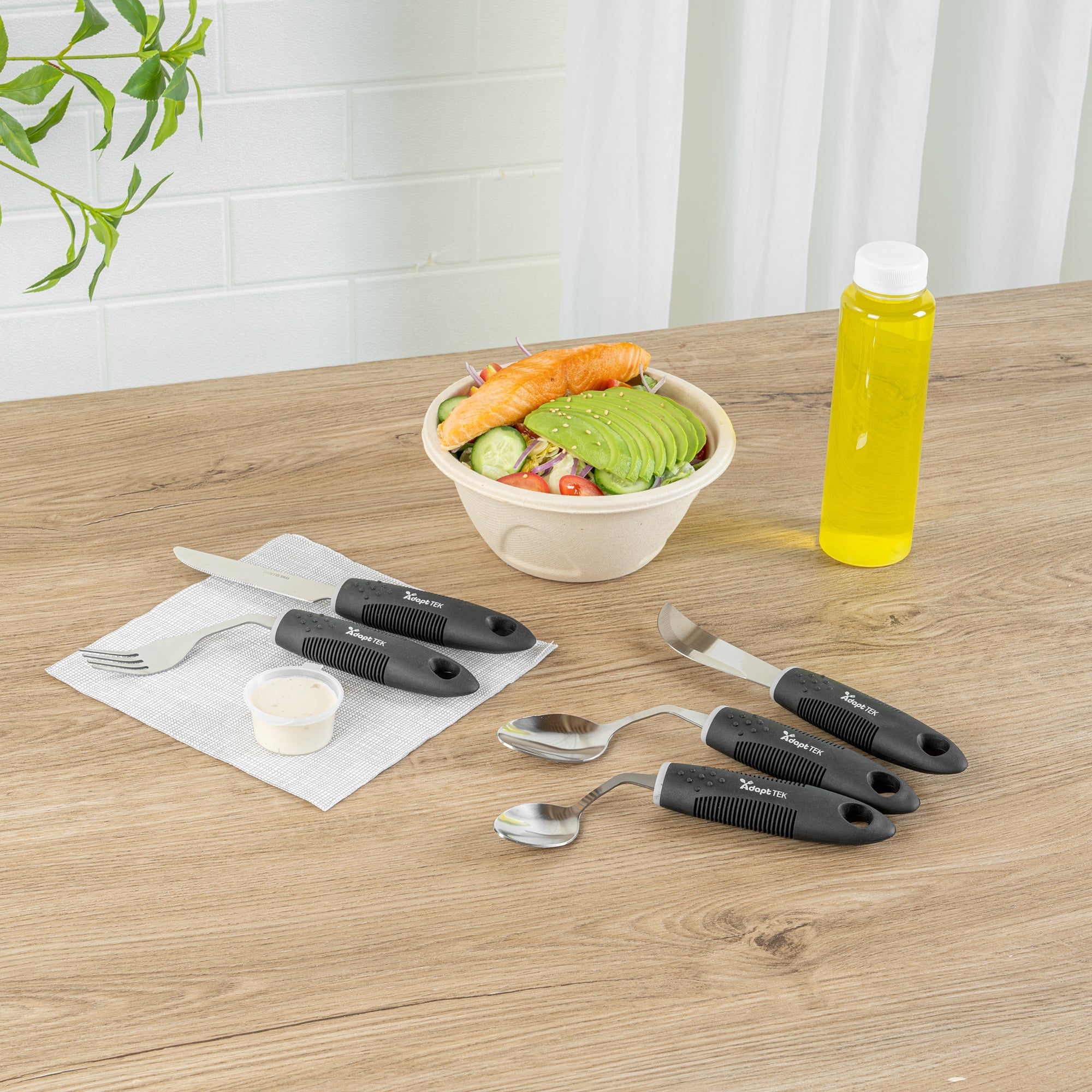 Adapt Tek Black Stainless Steel 5-Piece Adaptive Offset Utensil Set - Right Hand, Lightweight, Non-Slip - 1 count box