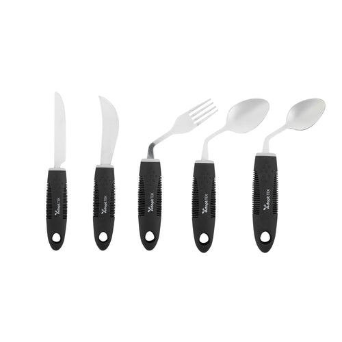 Adapt Tek Black Stainless Steel 5-Piece Adaptive Offset Utensil Set - Left Hand, Lightweight, Non-Slip - 1 count box
