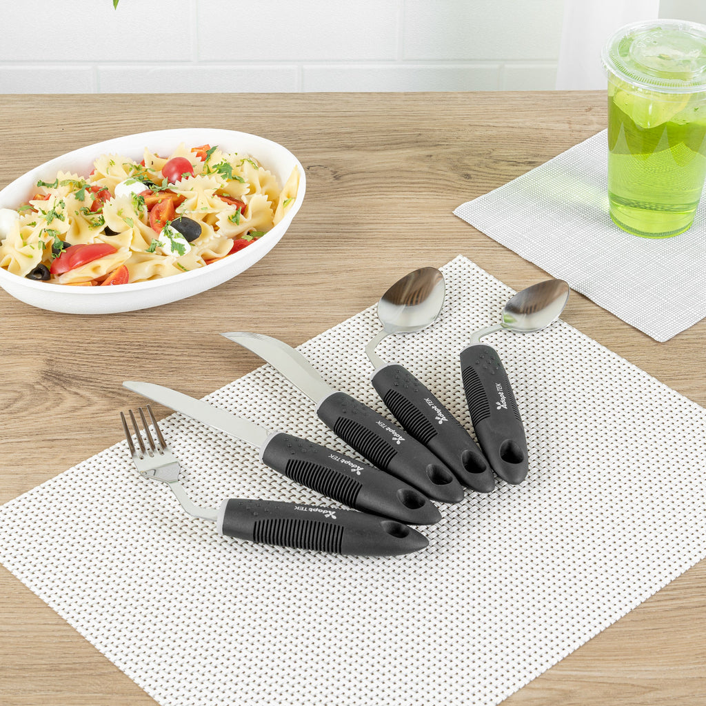 Adapt Tek Black Stainless Steel 5-Piece Adaptive Offset Utensil Set - Left Hand, Lightweight, Non-Slip - 1 count box