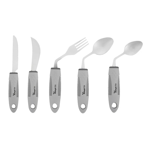 Adapt Tek Gray Stainless Steel 5-Piece Adaptive Offset Utensil Set - Left Hand, Lightweight, Non-Slip - 1 count box