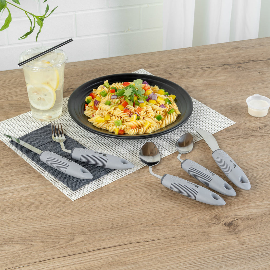 Adapt Tek Gray Stainless Steel 5-Piece Adaptive Offset Utensil Set - Left Hand, Lightweight, Non-Slip - 1 count box