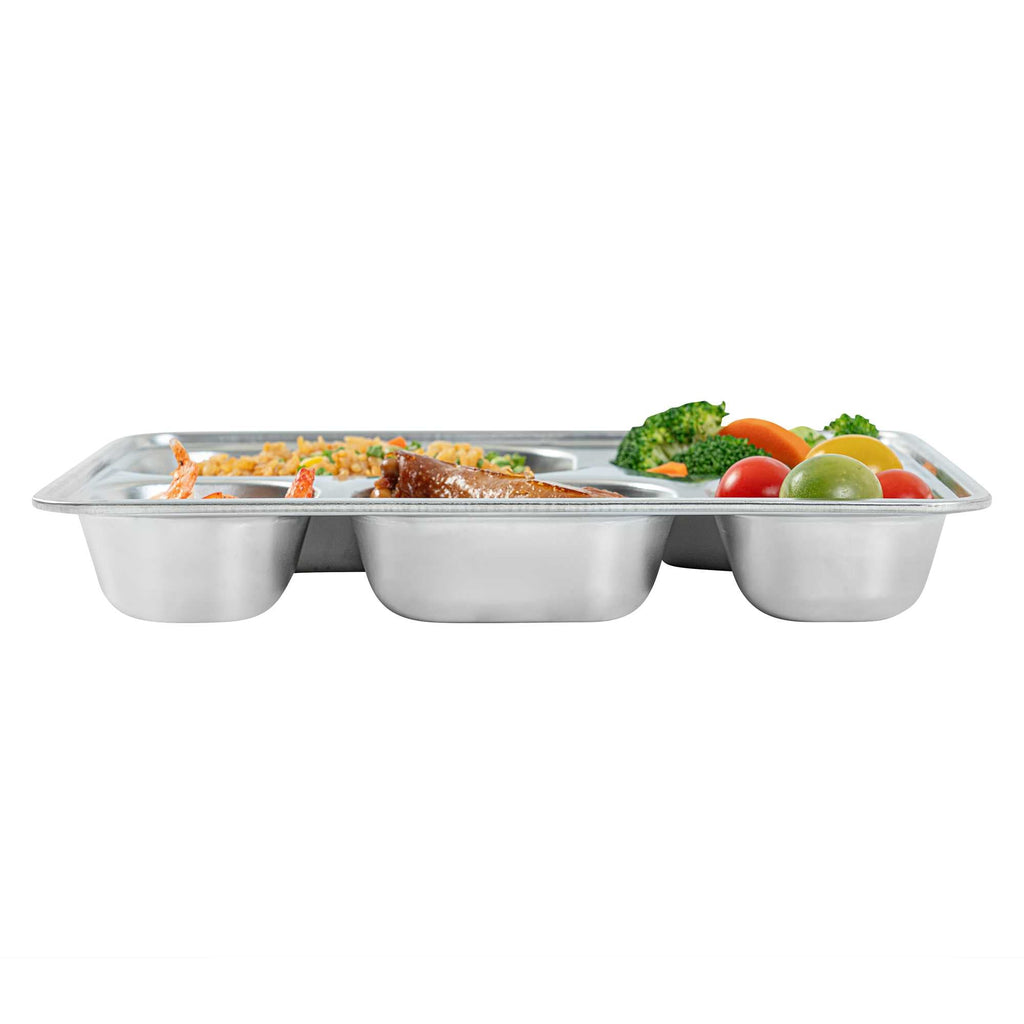 Met Lux Ambidextrous Rectangle Stainless Steel Tray - 5 Compartments - 11" x 8 3/4" x 1 3/4" - 2 count box