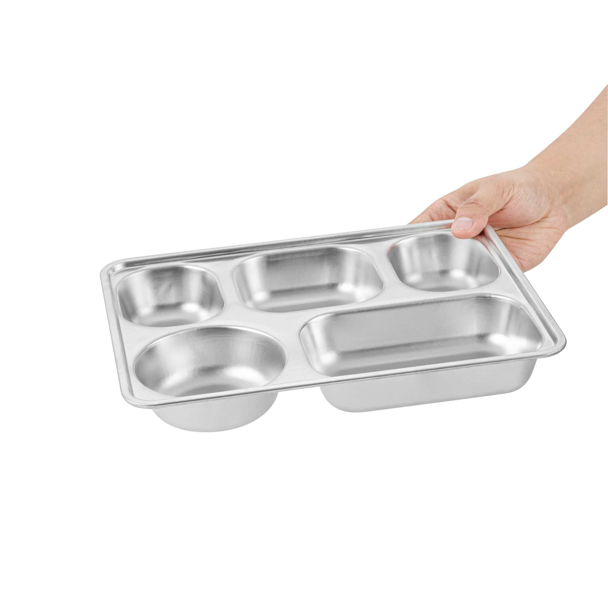 Met Lux Ambidextrous Rectangle Stainless Steel Tray - 5 Compartments - 11" x 8 3/4" x 1 3/4" - 2 count box