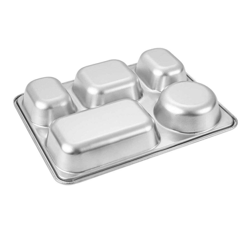 Met Lux Ambidextrous Rectangle Stainless Steel Tray - 5 Compartments - 11" x 8 3/4" x 1 3/4" - 2 count box