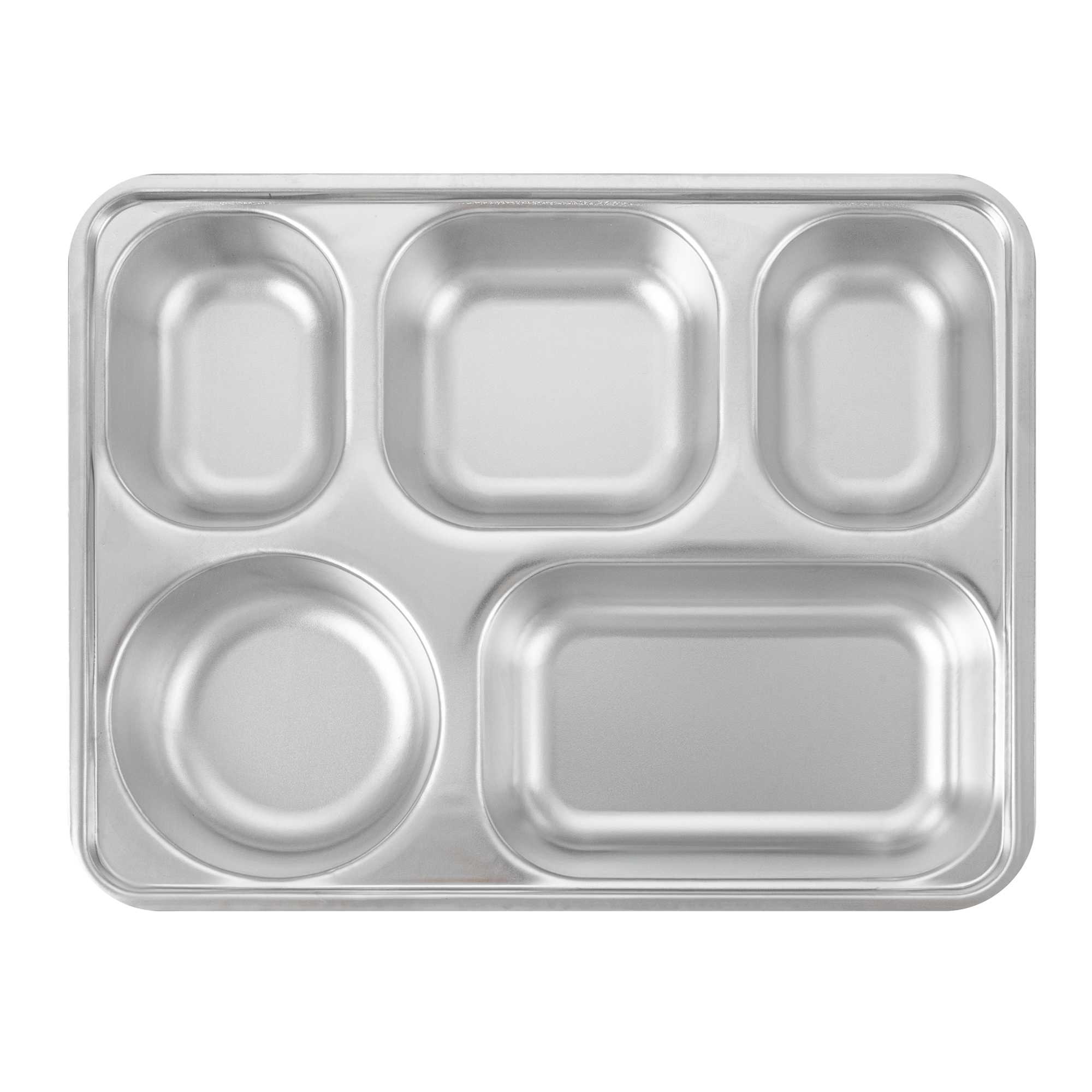 Met Lux Ambidextrous Rectangle Stainless Steel Tray - 5 Compartments - 11" x 8 3/4" x 1 3/4" - 20 count box