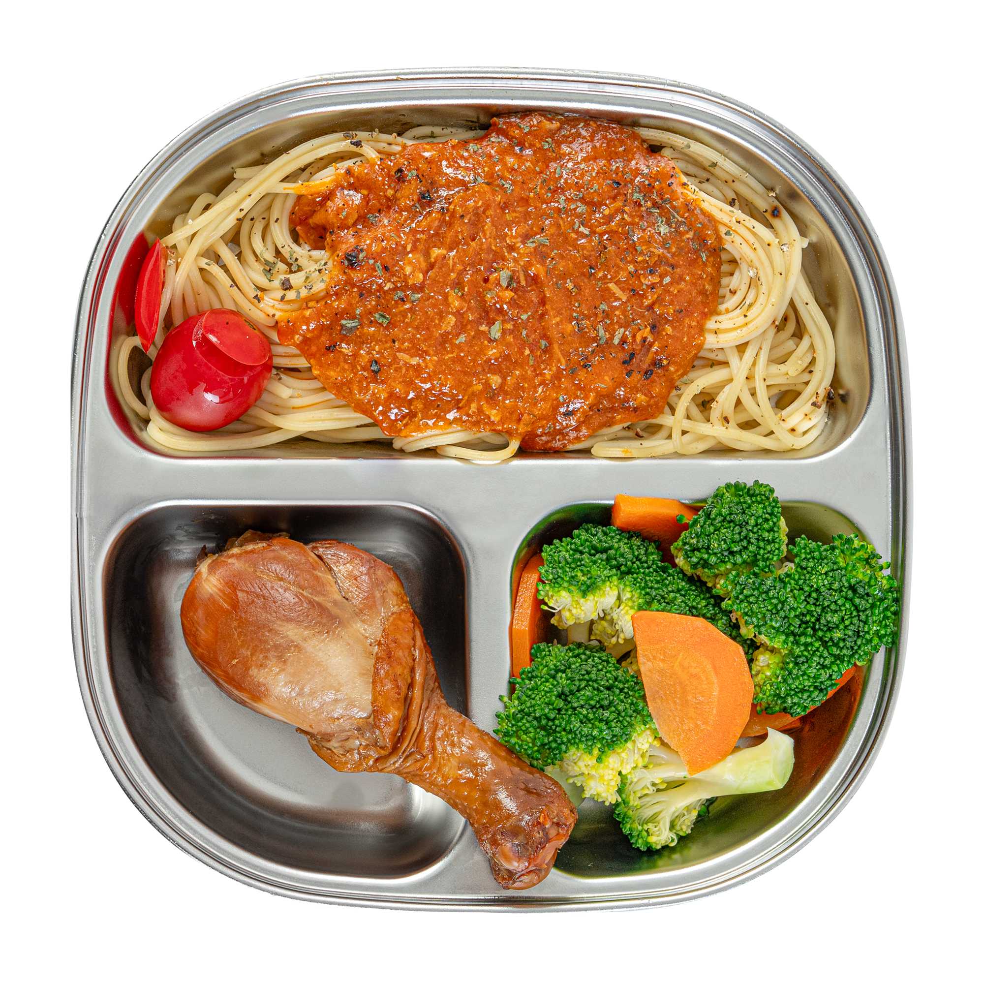 Met Lux Ambidextrous Square Stainless Steel Tray - 3 Compartments - 7 3/4" x 7 3/4" x 1 3/4" - 2 count box