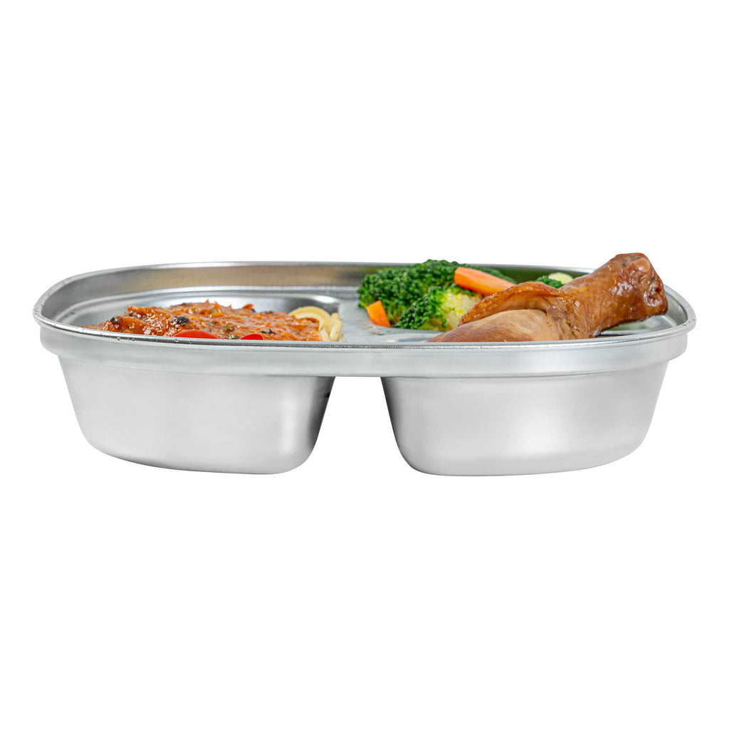 Met Lux Ambidextrous Square Stainless Steel Tray - 3 Compartments - 7 3/4" x 7 3/4" x 1 3/4" - 2 count box